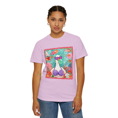 Sea Duck Mermaid T-Shirt — Whimsical Beach Graphic Tee with Sunglasses & Shell Bra