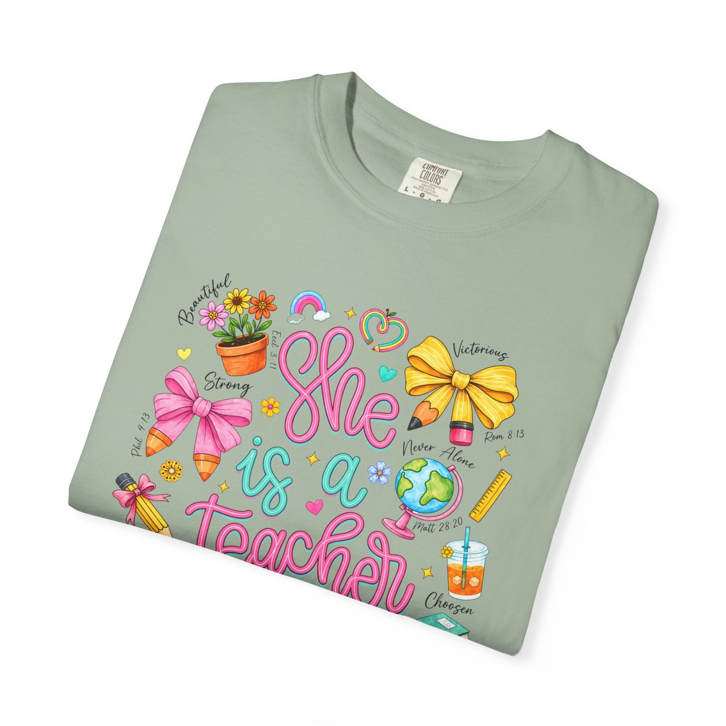 Teacher T-Shirt — "She is a Teacher" Cute School Supplies Design