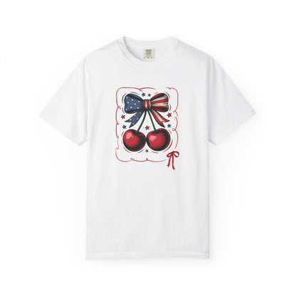 American Flag Cherry T-Shirt — Patriotic Bow Cherry Graphic Tee