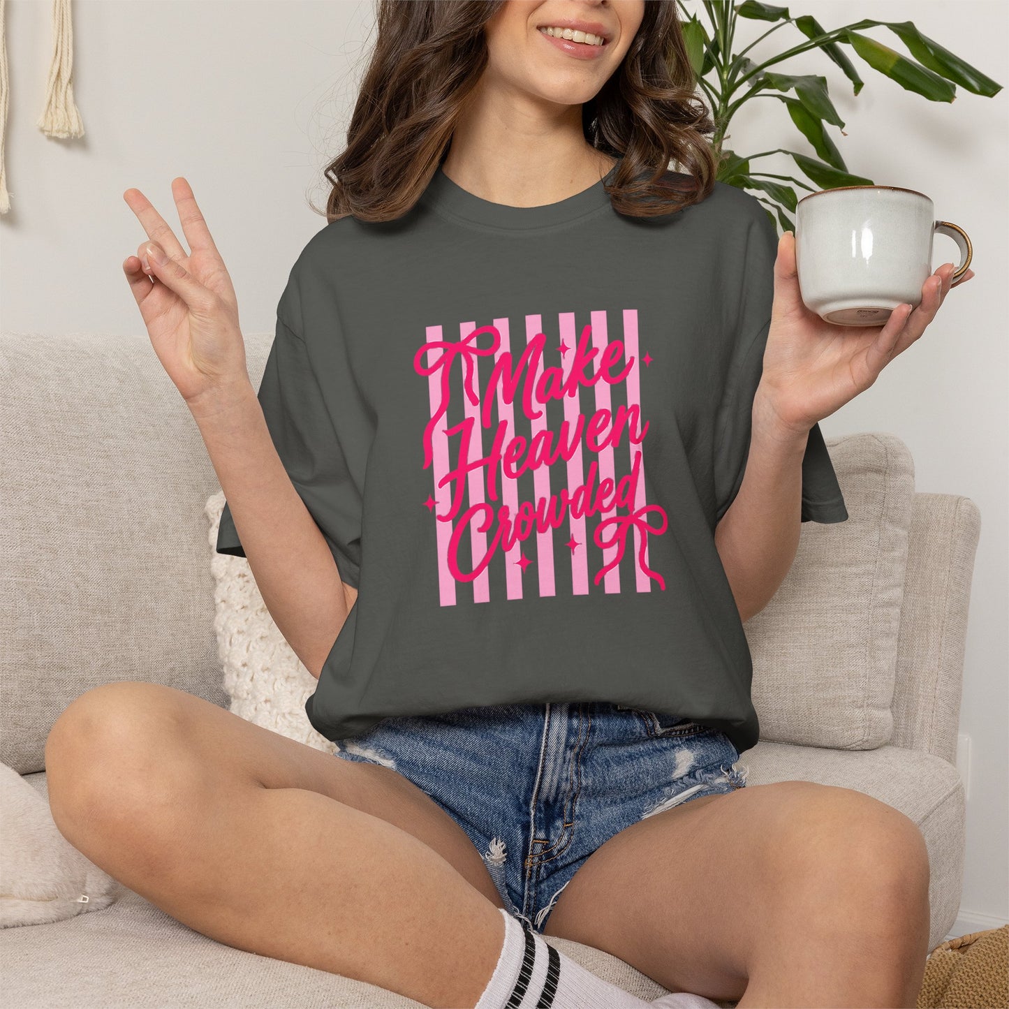 Make Heaven Crowded T-Shirt — Pink Script Graphic Tee
