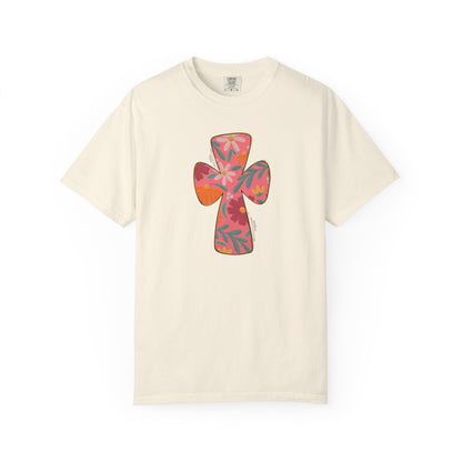 Floral Cross T-Shirt — Tropical Flower Graphic Tee