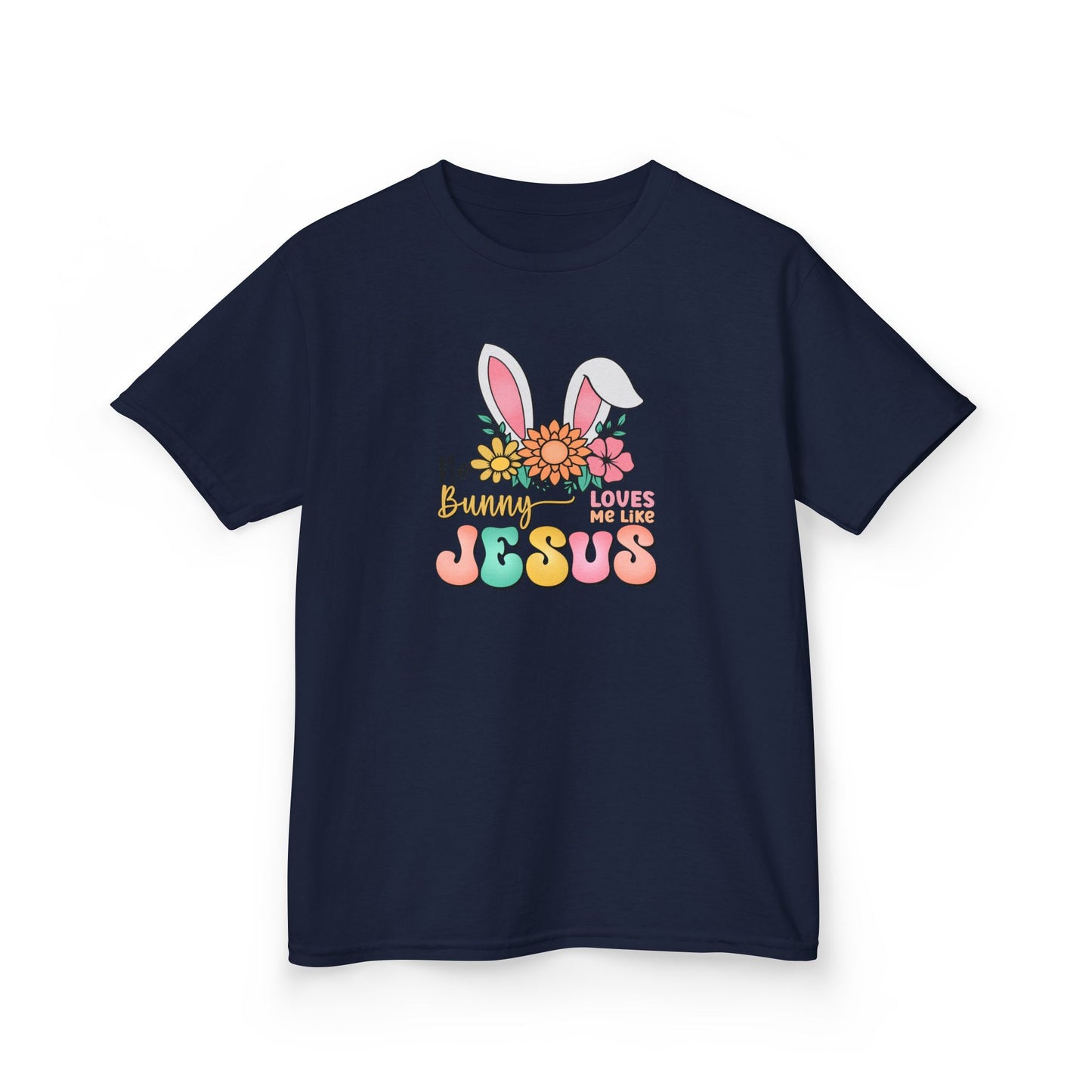 Kids Tee — "Hippie Bunny Jesus" Pastel Easter Graphic
