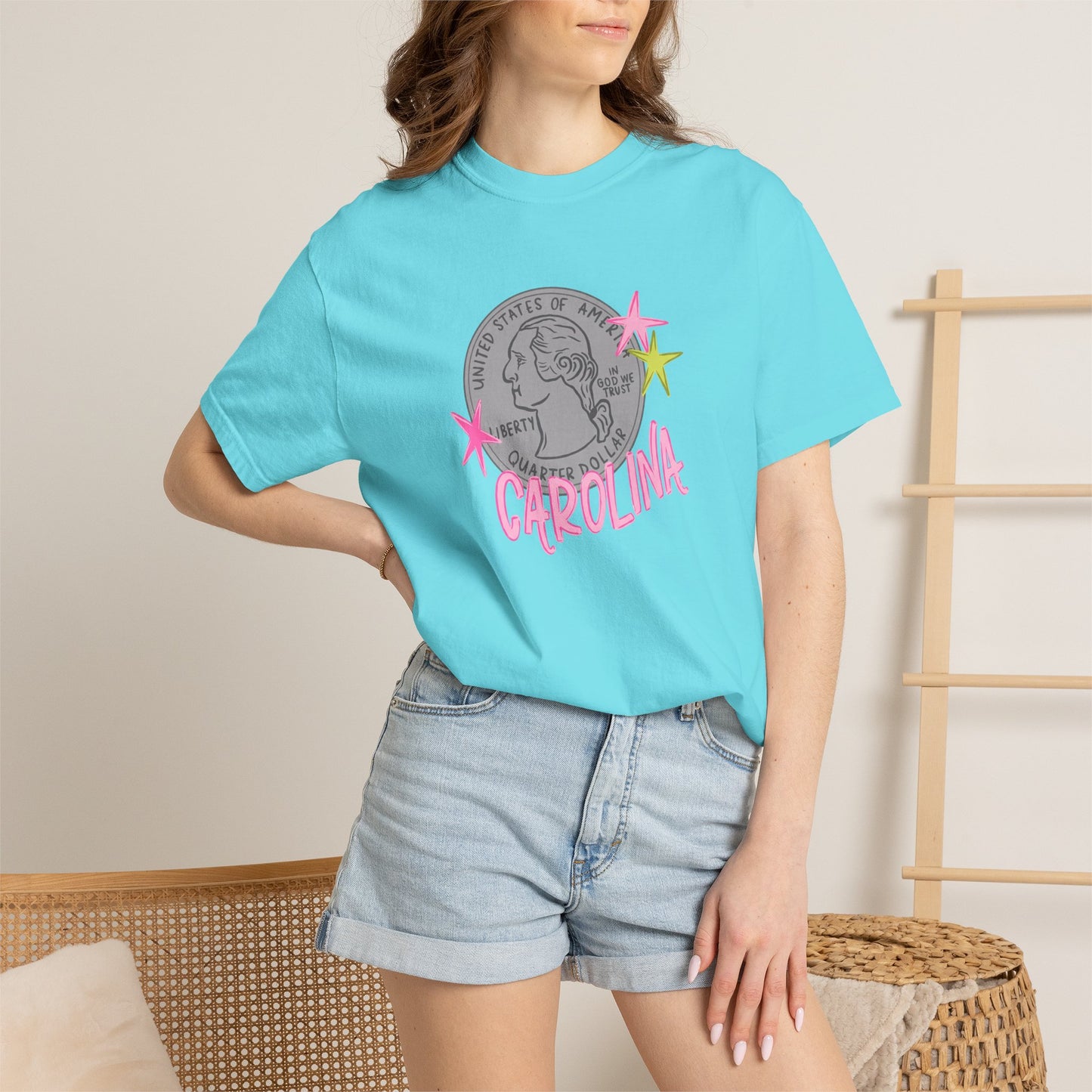 California Coin Graphic Tee — 'California' Retro Neon Stars T-Shirt