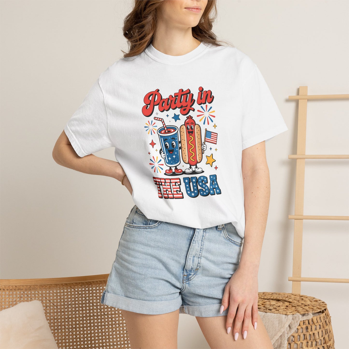 Party in the USA T-Shirt — 4th of July Hot Dog & Soda Graphic Tee