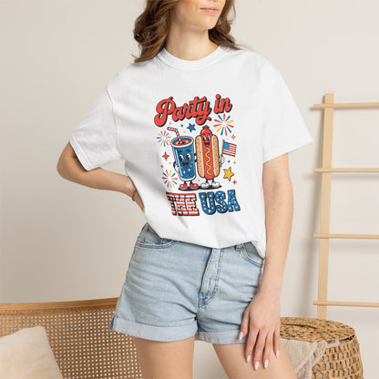 Party in the USA T-Shirt — 4th of July Hot Dog & Soda Graphic Tee