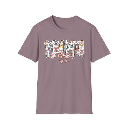 Mama Floral Typography T-Shirt — 'MAMA' Bow Graphic, Cute Mother's Day Gift