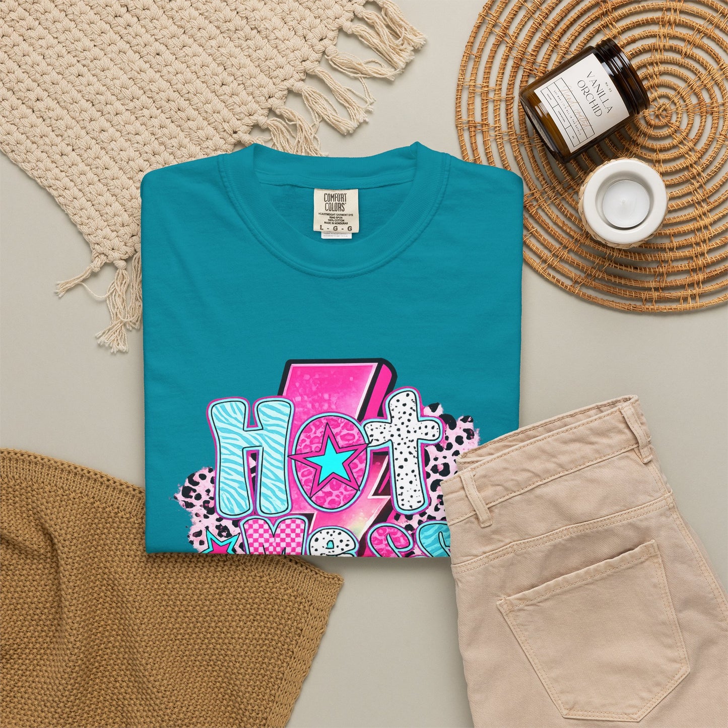 Retro Hot Mess Mama T-Shirt — Pink Lightning Graphic Tee