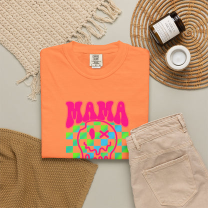 Mama Meltdown Graphic T-Shirt — Neon Checkerboard Drip Design