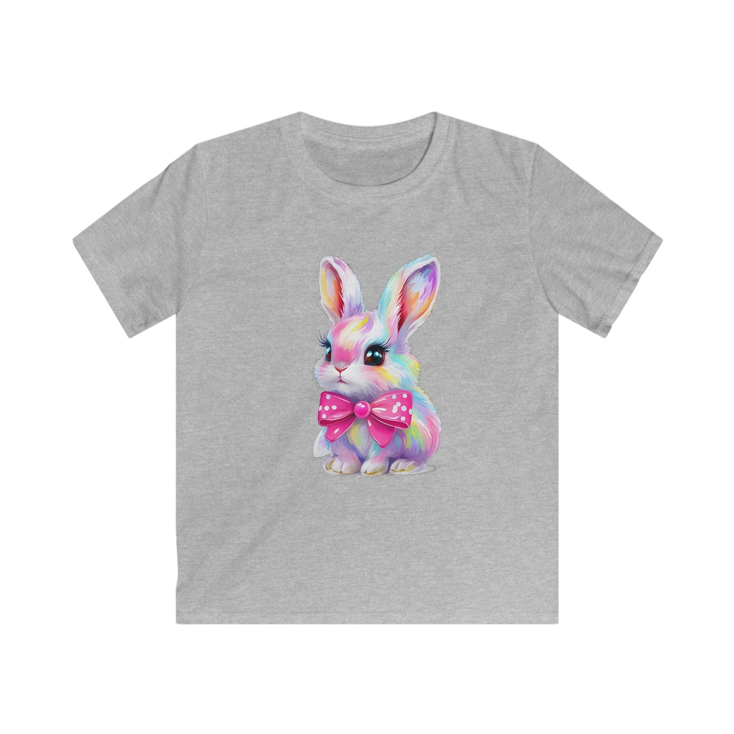 Kids Bunny T‑Shirt — Colorful Pastel Bunny with Pink Bow