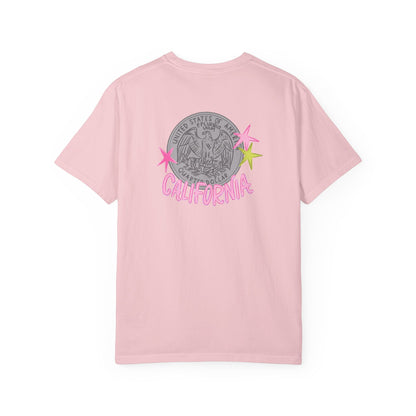 California Coin Graphic Tee — 'California' Retro Neon Stars T-Shirt