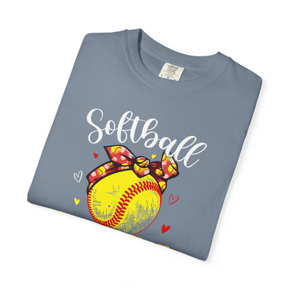 Softball Mom T‑Shirt — 'MOM' with Softball Bandana Graphic