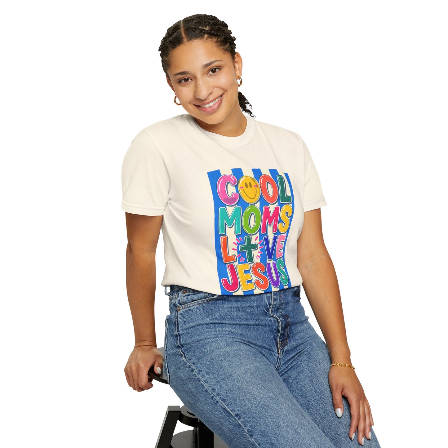Cool Moms Love Jesus T-Shirt — Colorful Retro Christian Graphic Tee