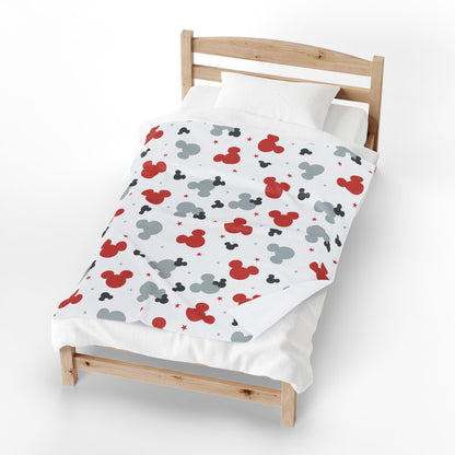 Plush Blanket — Red & Gray Mouse Head Pattern Velveteen Throw