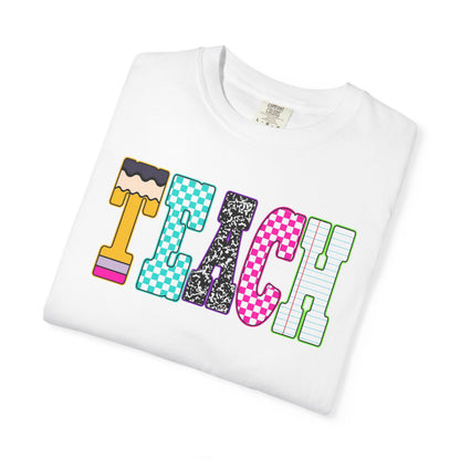 Teach Colorblock Graphic T-Shirt — Fun Teacher Appreciation Tee