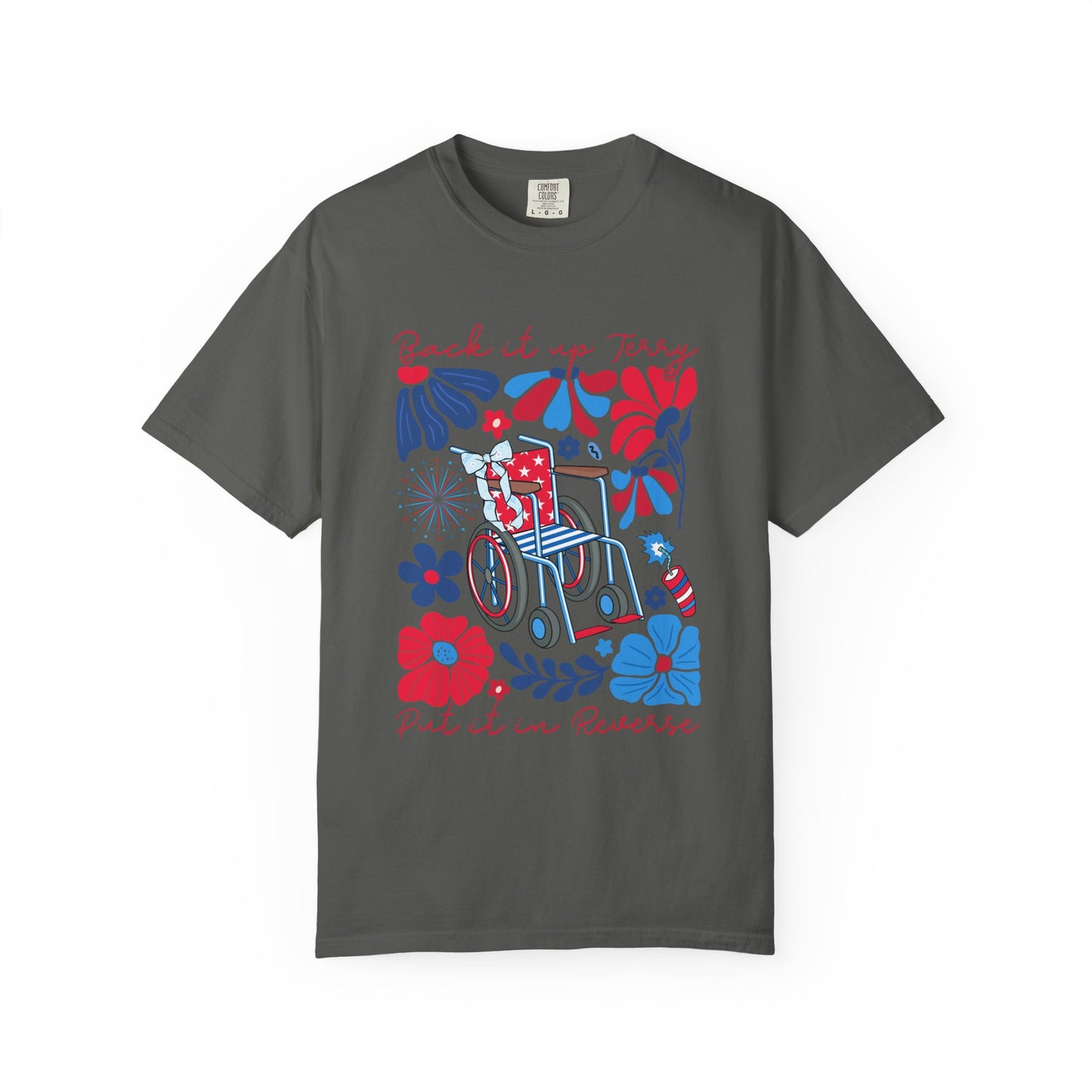 Fourth of July Beach Wheelchair T-Shirt — Patriotic Floral "Pack it up, Jerry" Tee