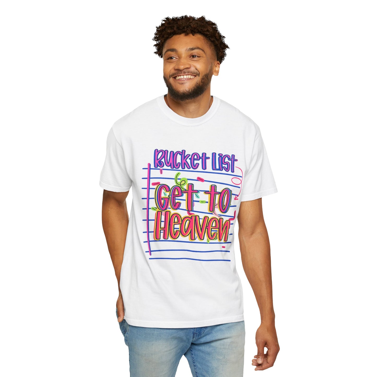 Get to Heaven T-Shirt — "Bucket List" Colorful Notebook Graphic