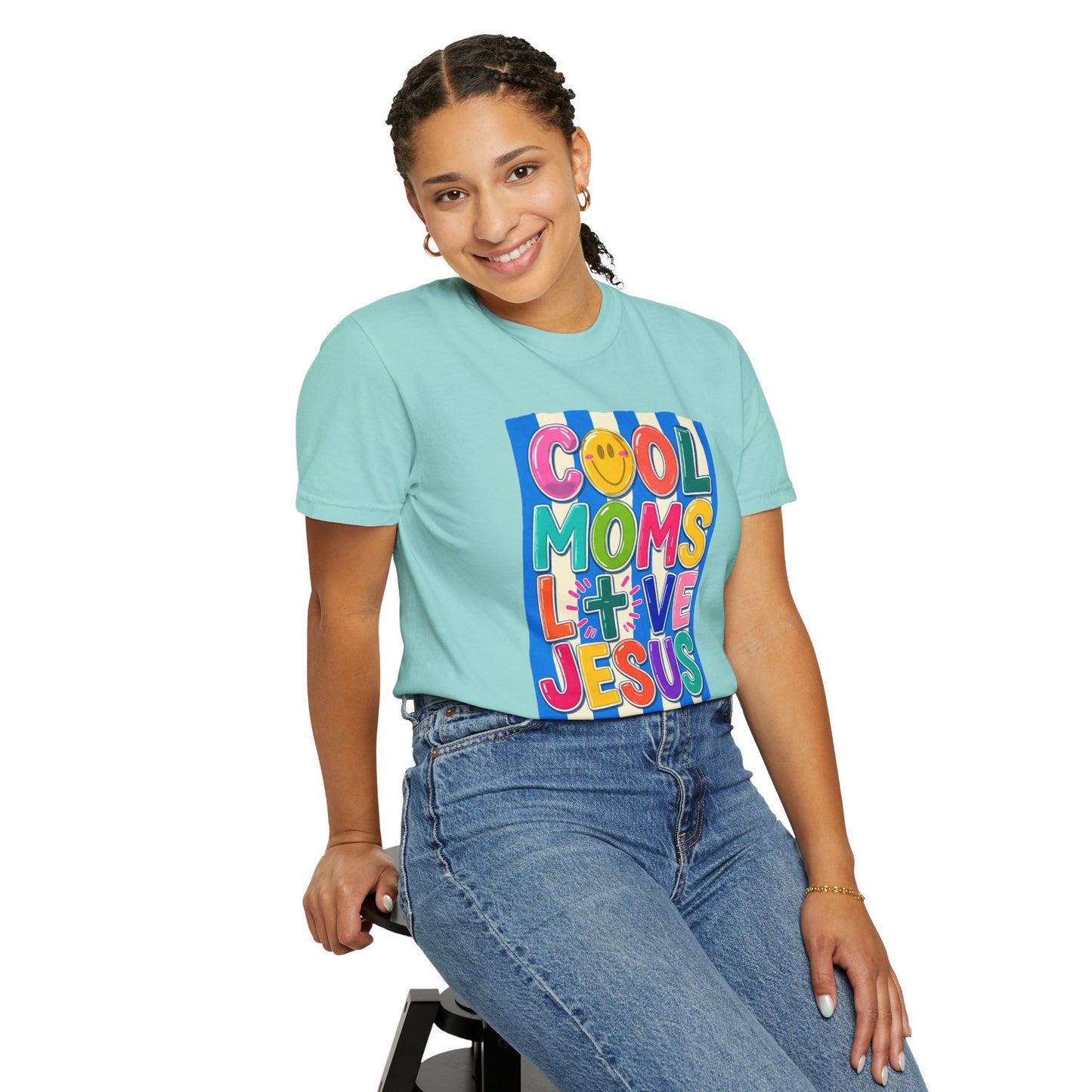 Cool Moms Love Jesus T-Shirt — Colorful Retro Christian Graphic Tee