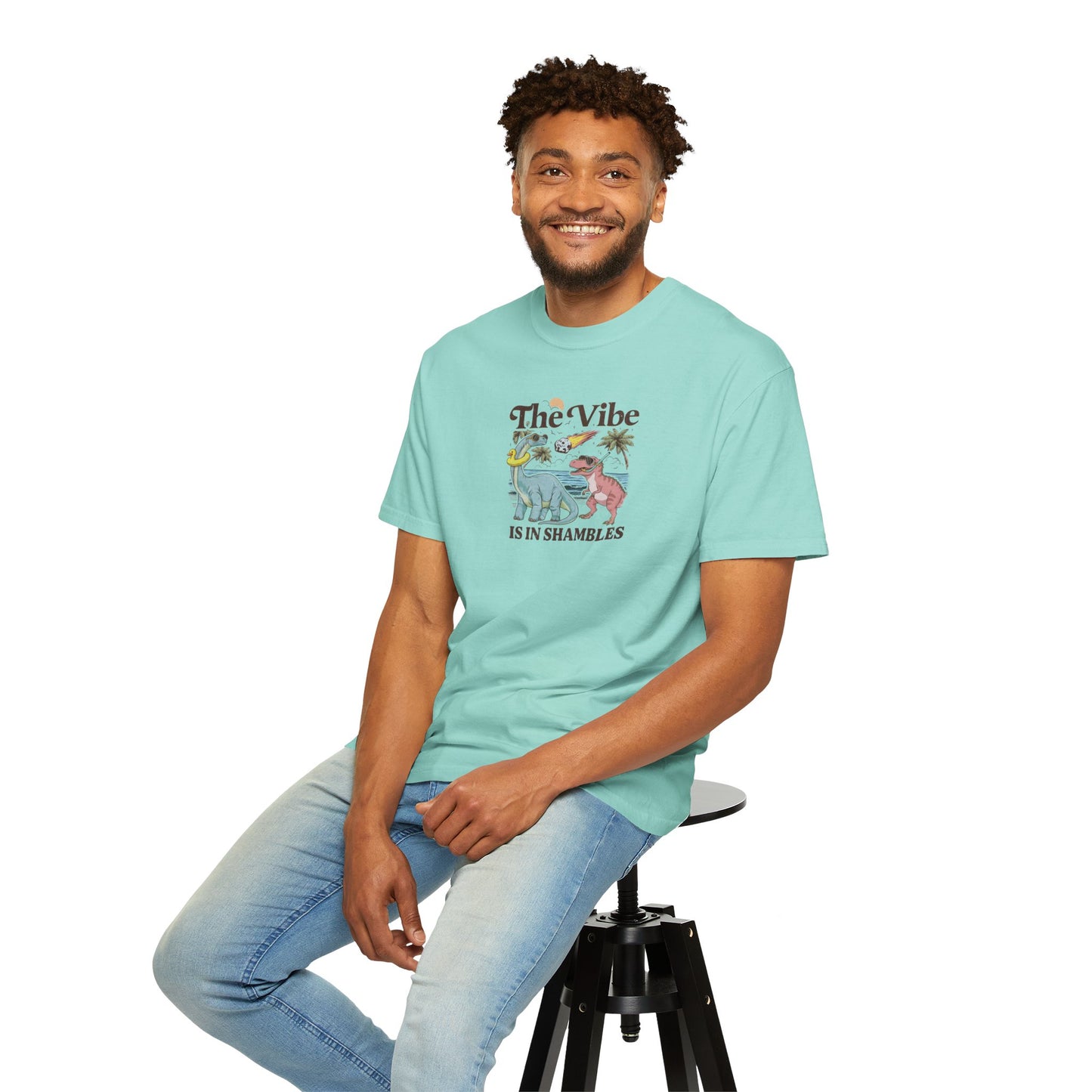 Retro Dinosaur Tee — "The Vibe Is In Shambles" Graphic T-Shirt