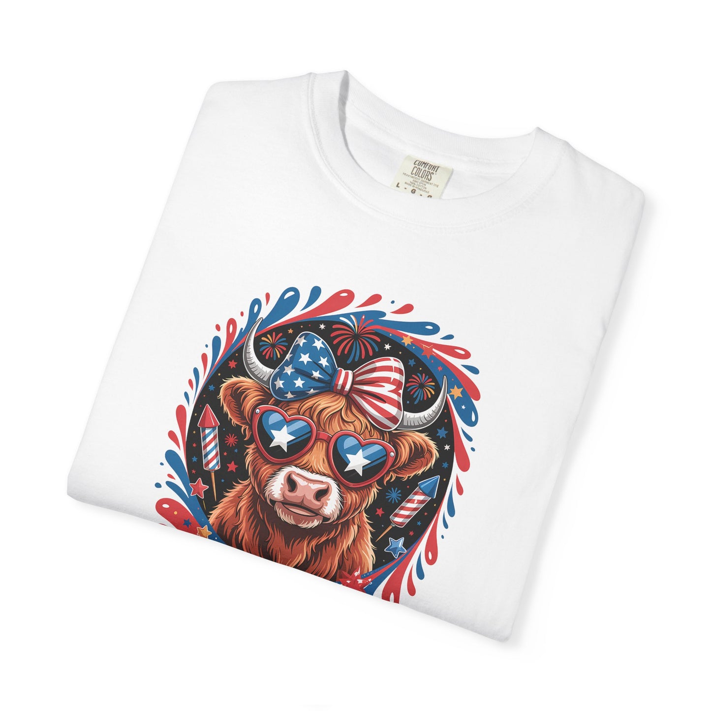 Patriotic Cow Graphic T-Shirt – USA Flag Sunglasses 4th of July Tee