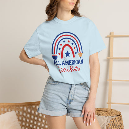 All American Teacher T-Shirt — Patriotic Rainbow Teacher Top