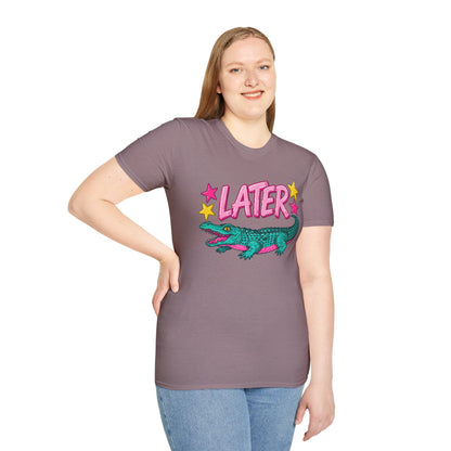 Later Alligator T‑Shirt — Retro Cartoon Gator "Later/After A While" Graphic Tee