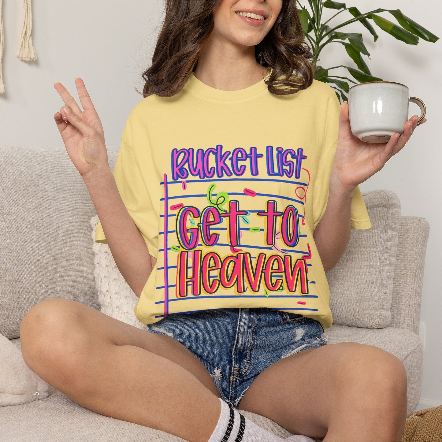 Get to Heaven T-Shirt — "Bucket List" Colorful Notebook Graphic