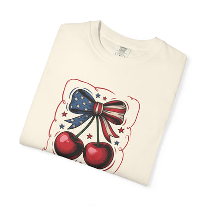 American Flag Cherry T-Shirt — Patriotic Bow Cherry Graphic Tee
