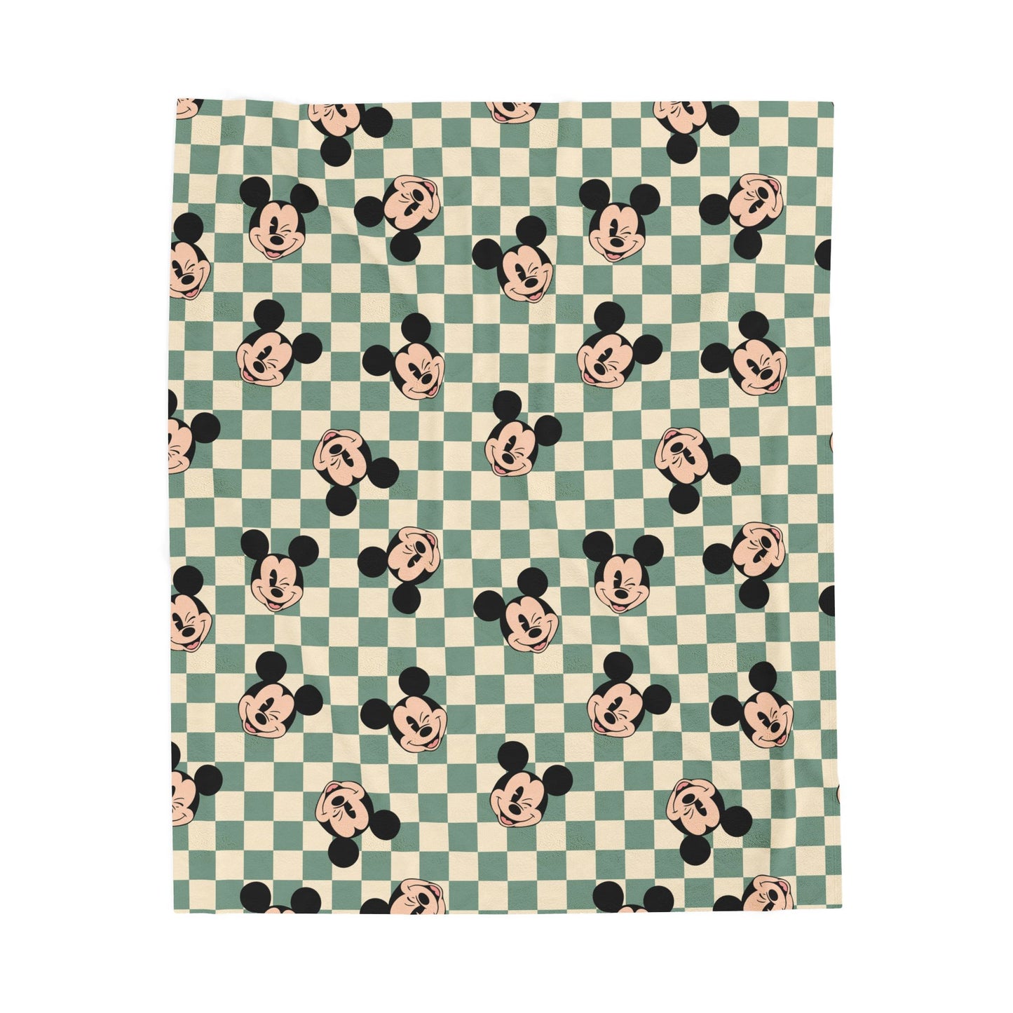 Vintage Mickey Mouse Checkered Velveteen Plush Blanket — Cute Retro Disney Throw