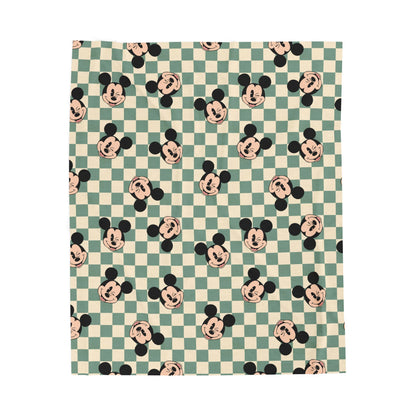Vintage Mickey Mouse Checkered Velveteen Plush Blanket — Cute Retro Disney Throw