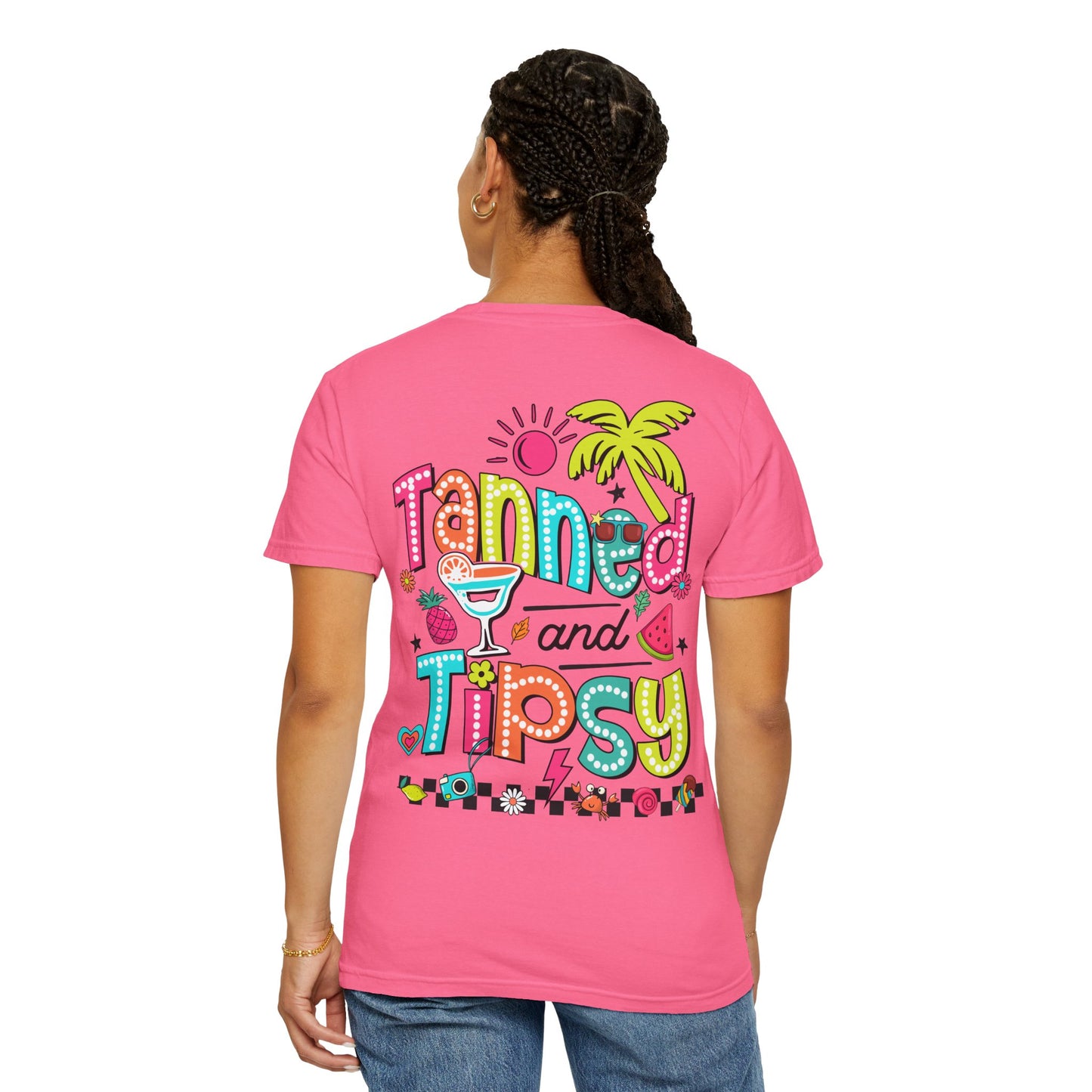 T-Shirt — "Tanned and Tipsy" Colorful Tropical Cocktail Tee