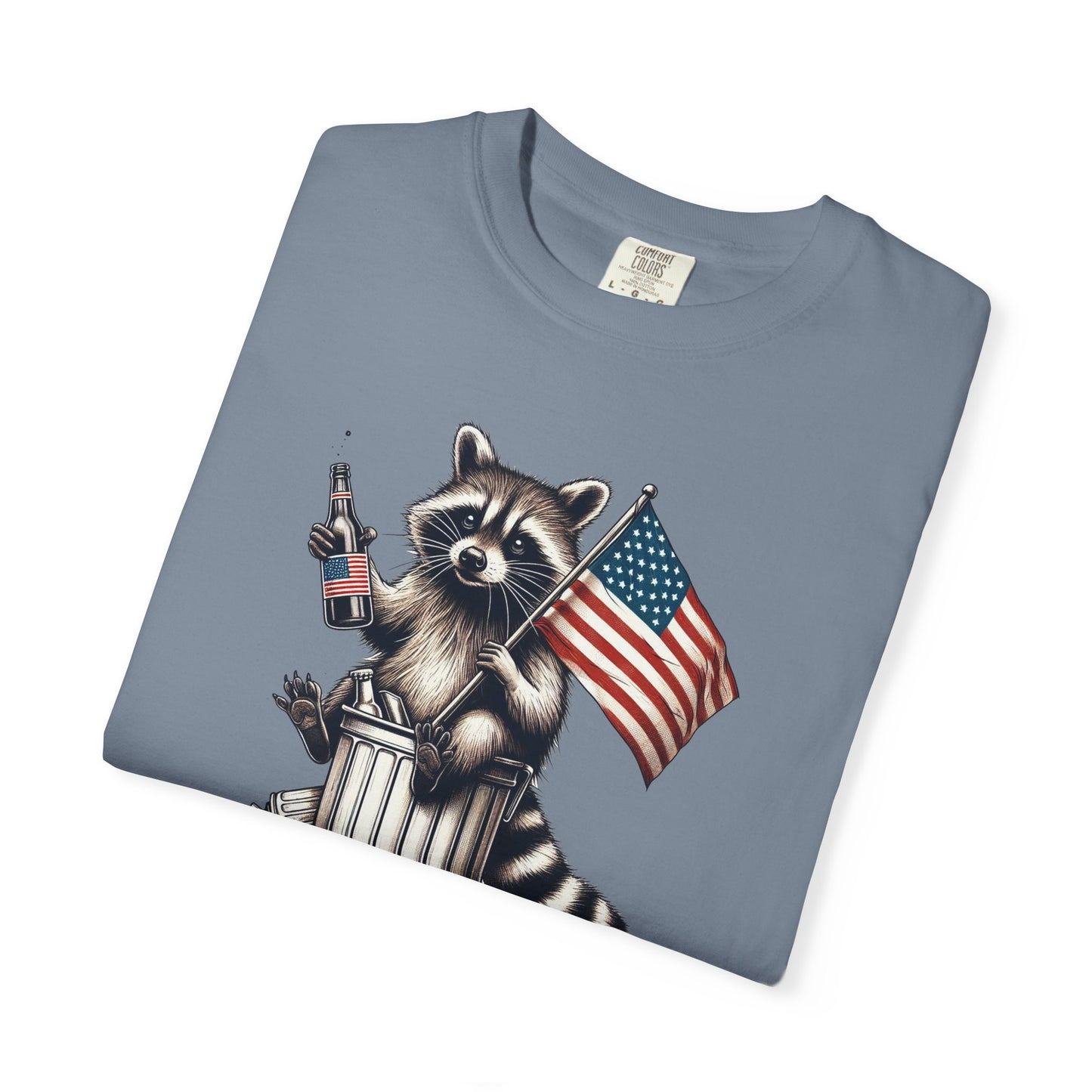 Patriotic Raccoon T-Shirt — "Red White & Feral" American Flag Graphic