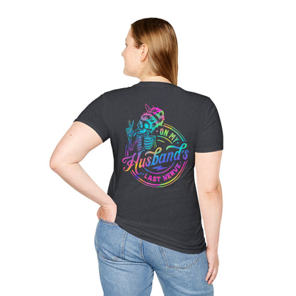 T-Shirt — 'On My Husband's Last Nerve' Rainbow Skeleton Graphic Tee