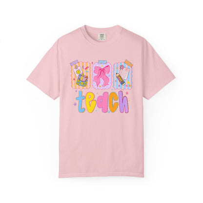 Teacher Gift T‑Shirt — Colorful 'Teach' Classroom Apple & Supplies Design
