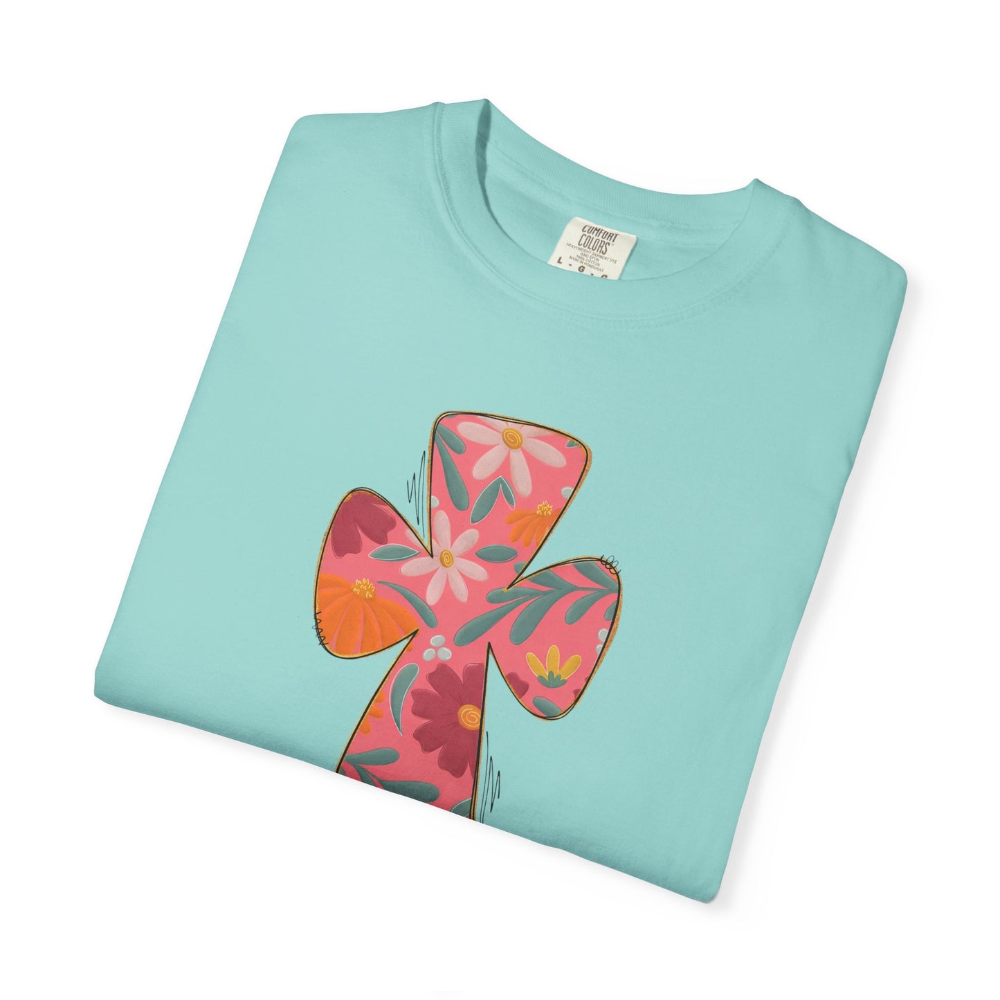 Floral Cross T-Shirt — Tropical Flower Graphic Tee