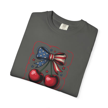 American Flag Cherry T-Shirt — Patriotic Bow Cherry Graphic Tee