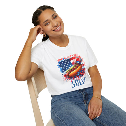 4th of July Hot Dog T-Shirt - American Flag BBQ Patriotic Tee