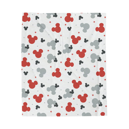 Plush Blanket — Red & Gray Mouse Head Pattern Velveteen Throw