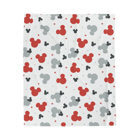 Plush Blanket — Red & Gray Mouse Head Pattern Velveteen Throw