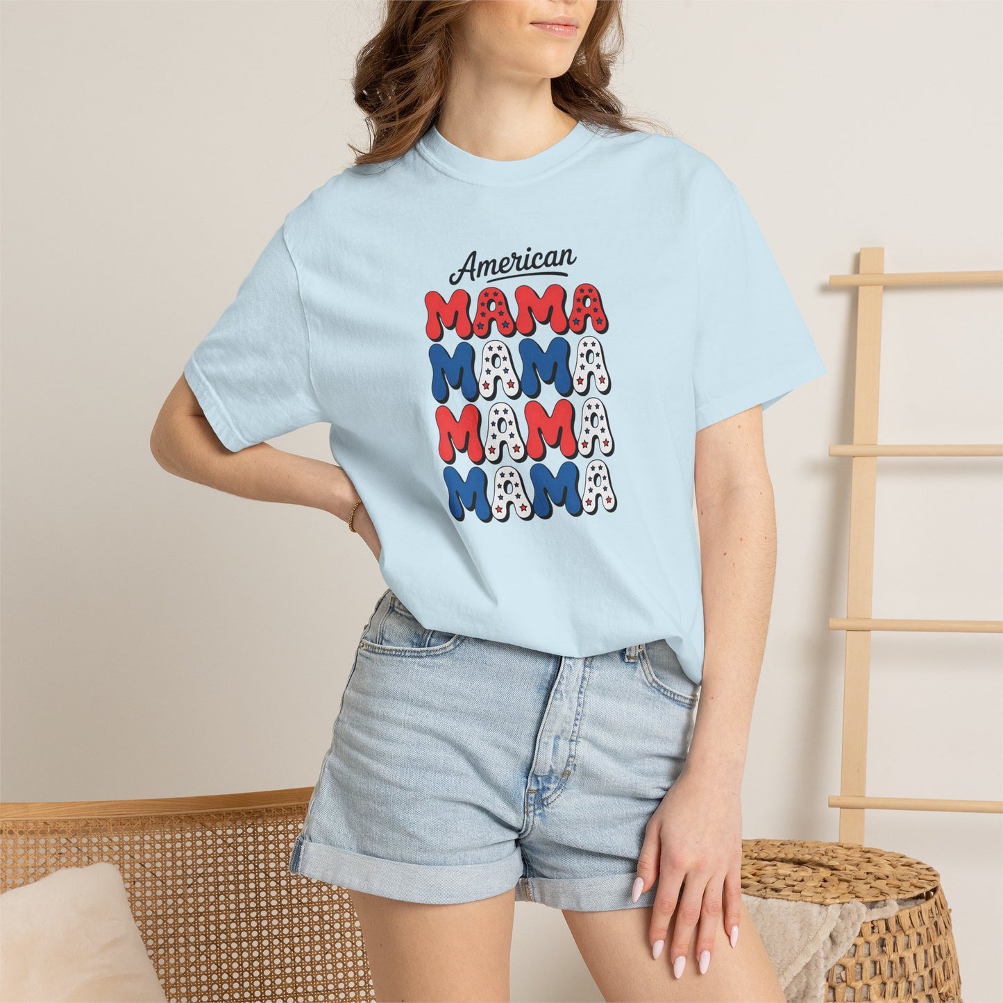 American Mama Graphic T-Shirt – Patriotic Red White Blue Mom Tee