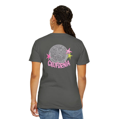 California Coin Graphic Tee — 'California' Retro Neon Stars T-Shirt