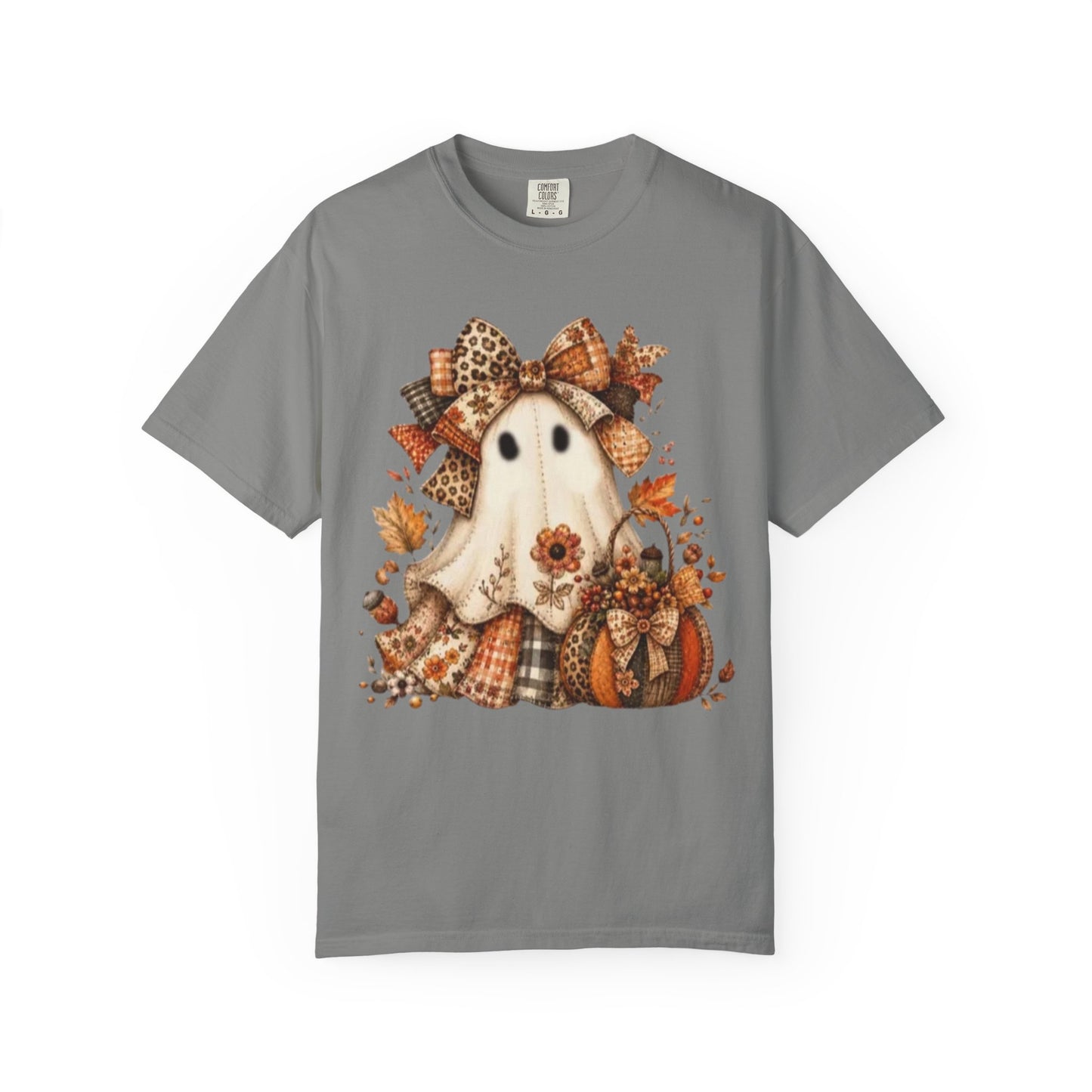 Cute Autumn Ghost T-Shirt — Fall Pumpkin & Plaid Halloween Tee