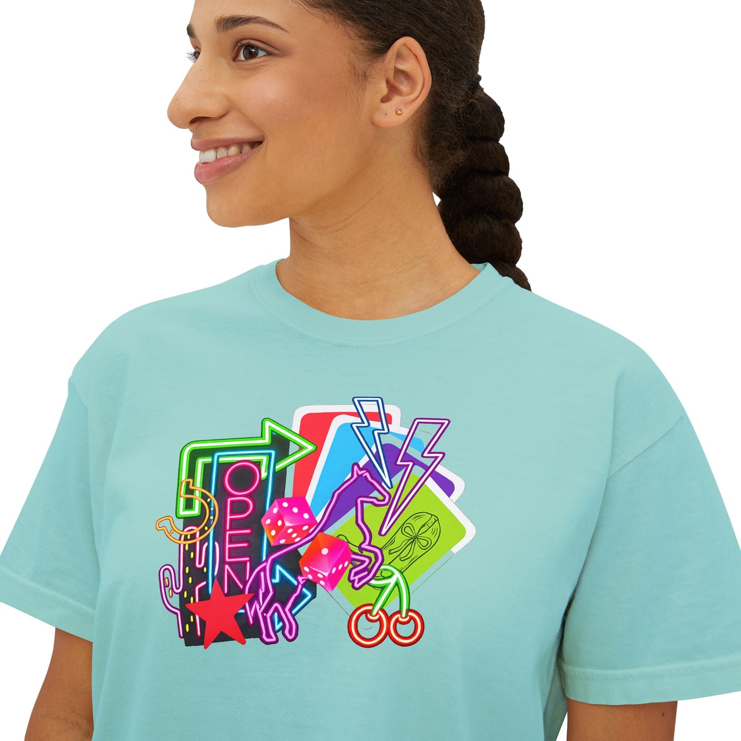 Retro Neon Makeup Graphic Tee — Women's Boxy Tee