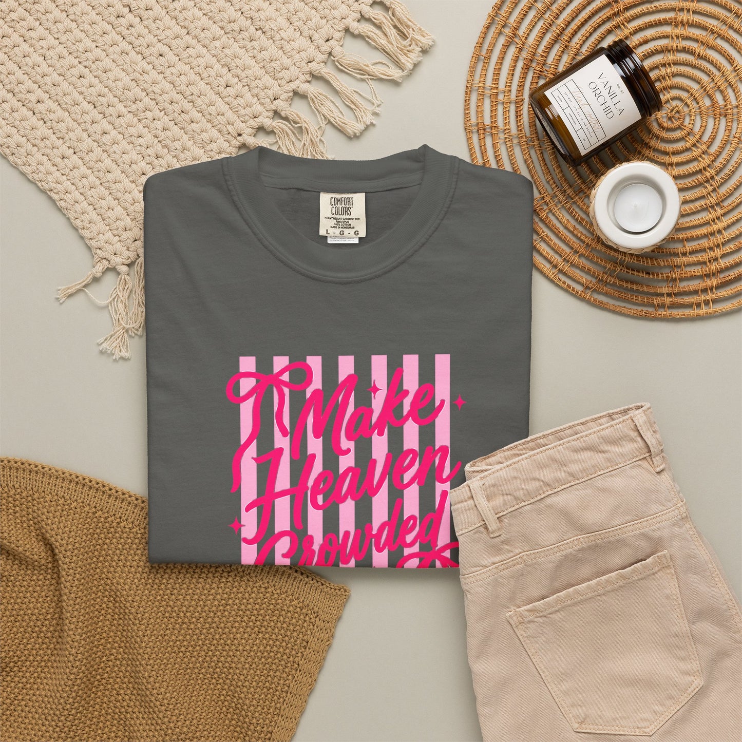 Make Heaven Crowded T-Shirt — Pink Script Graphic Tee