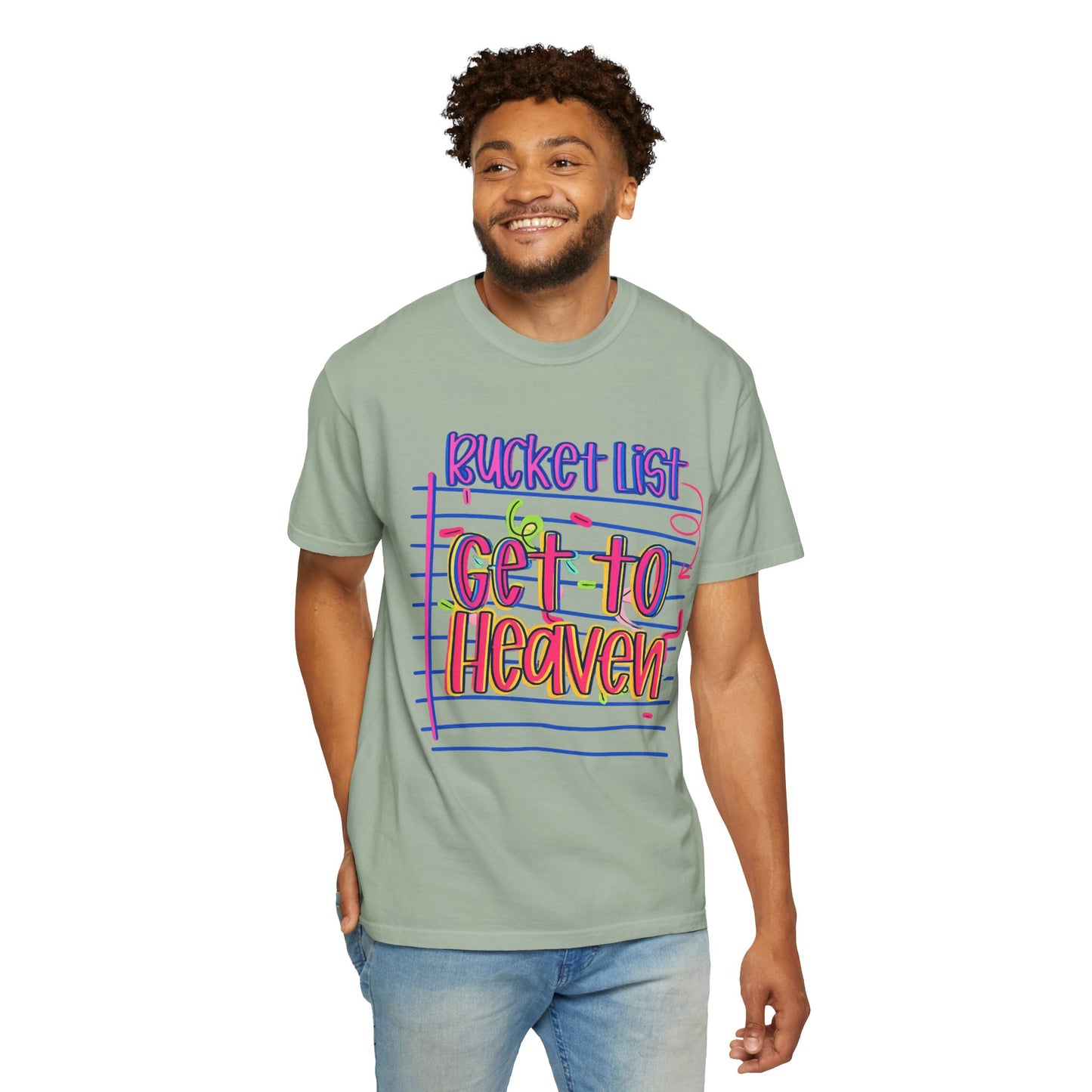 Get to Heaven T-Shirt — "Bucket List" Colorful Notebook Graphic