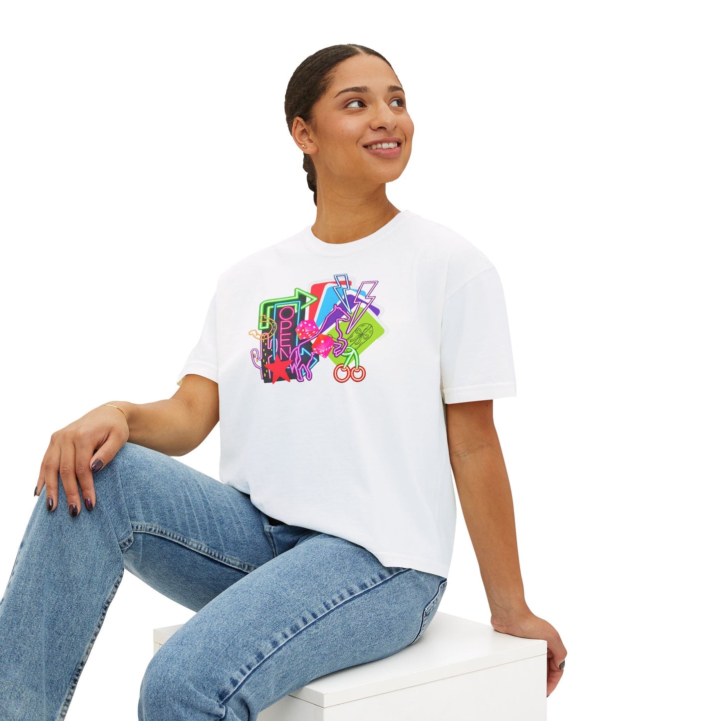 Retro Neon Makeup Graphic Tee — Women's Boxy Tee