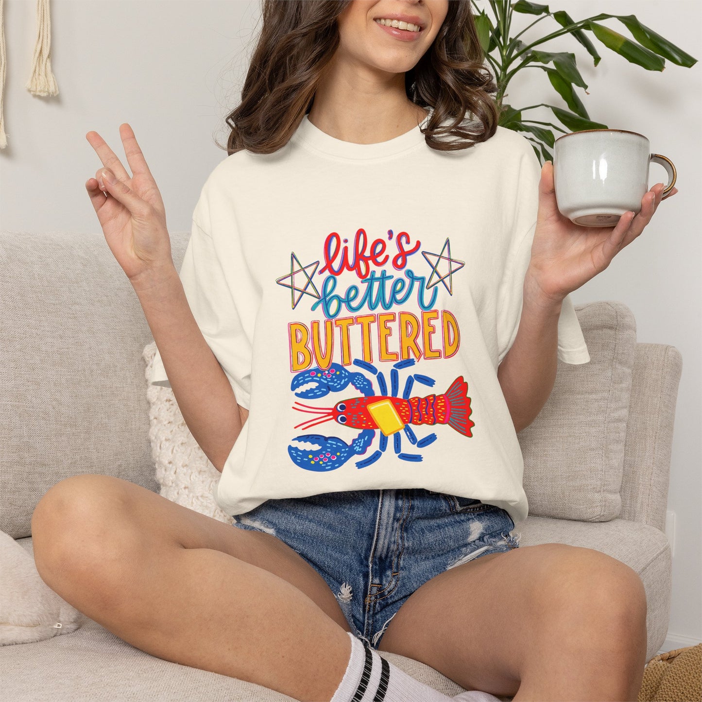 T-Shirt — 'Life's Better Buttered' Lobster Seafood Graphic Tee