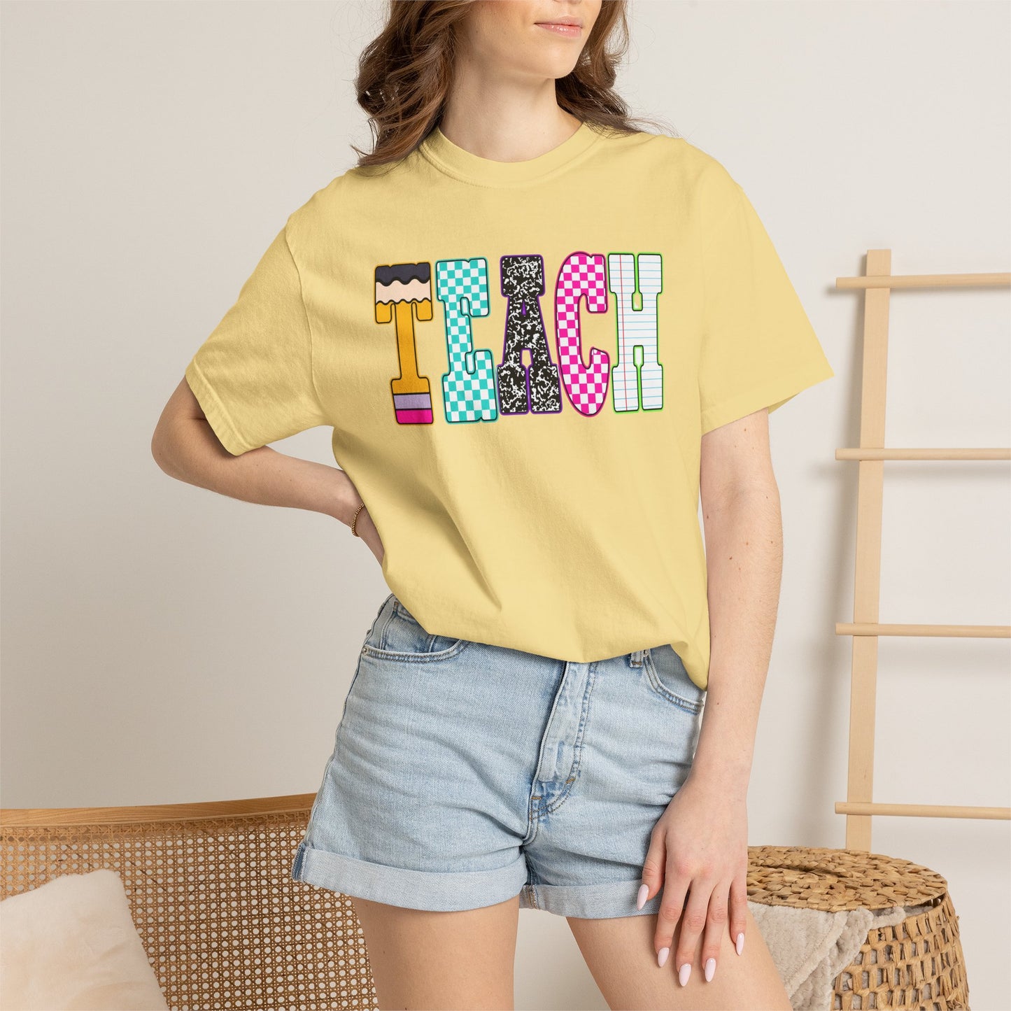 Teach Colorblock Graphic T-Shirt — Fun Teacher Appreciation Tee
