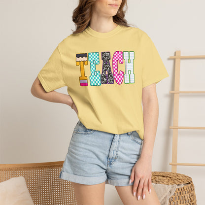 Teach Colorblock Graphic T-Shirt — Fun Teacher Appreciation Tee