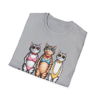 Funny Cats in Bathing Suits T-Shirt — Retro Trio Cat Beach Tee