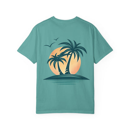 Palm Island Sunset T-Shirt — Tropical Beach Graphic Tee